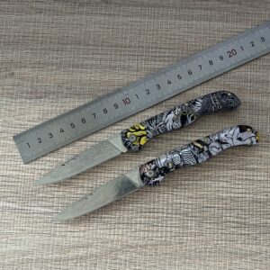 wholesale Damascus-Pattern 10Cr13 Stainless Steel Folding Knife 3D Acrylic Art Handle - Sharp, Stylish EDC