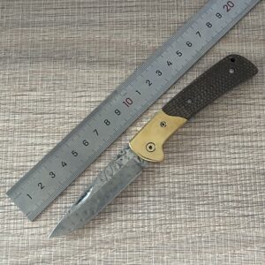 wholesale Damascus EDC Knife – Brass-Trimmed Textured Grip The Sharp Art of Daily Carry