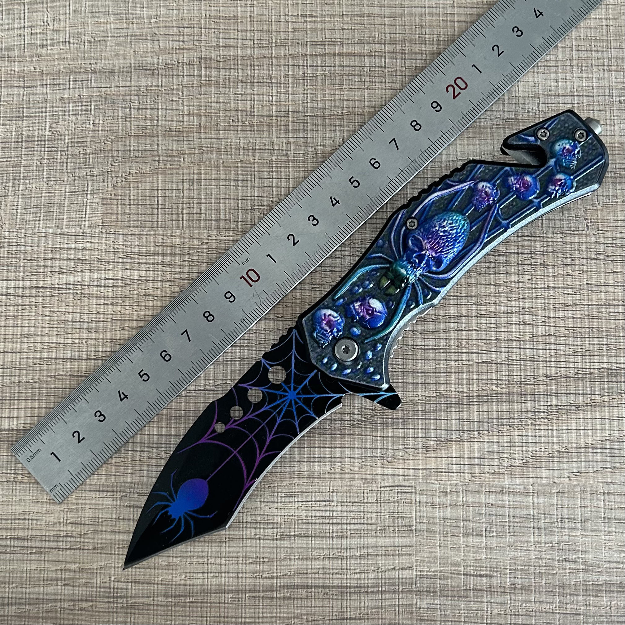 wholesale 8.5" Multicolor Spider Skull Spring Assisted Pocket Knife Military Tactical